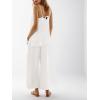 imageImily Bela Womens 2 Piece Outfits Linen Set Camisole Tops and Wide Leg Pants Vacation Matching LoungewearWhite