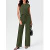 imageImily Bela Womens 2 Piece Outfits Sweater Sets Knit Summer Casual Crewneck Sleeveless Tops Wide Leg Pants TracksuitsArmy Green