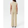 imageImily Bela Womens 2 Piece Outfits Sweater Sets Knit Summer Casual Crewneck Sleeveless Tops Wide Leg Pants TracksuitsBeige