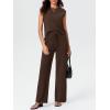imageImily Bela Womens 2 Piece Outfits Sweater Sets Knit Summer Casual Crewneck Sleeveless Tops Wide Leg Pants TracksuitsCoffee