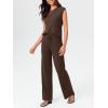 imageImily Bela Womens 2 Piece Outfits Sweater Sets Knit Summer Casual Crewneck Sleeveless Tops Wide Leg Pants TracksuitsCoffee