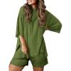 imageImily Bela Womens 2 Piece Lounge Sets Summer Casual Outfits Oversized 34 Sleeve T Shirts and Shorts Pajama Matching SetArmy Green