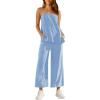 imageImily Bela Womens 2 Piece Outfits Linen Set Camisole Tops and Wide Leg Pants Vacation Matching LoungewearBlue