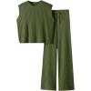 imageImily Bela Womens 2 Piece Outfits Sweater Sets Knit Summer Casual Crewneck Sleeveless Tops Wide Leg Pants TracksuitsArmy Green