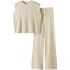 imageImily Bela Womens 2 Piece Outfits Sweater Sets Knit Summer Casual Crewneck Sleeveless Tops Wide Leg Pants TracksuitsBeige