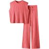 imageImily Bela Womens 2 Piece Outfits Sweater Sets Knit Summer Casual Crewneck Sleeveless Tops Wide Leg Pants TracksuitsWatermelon Red