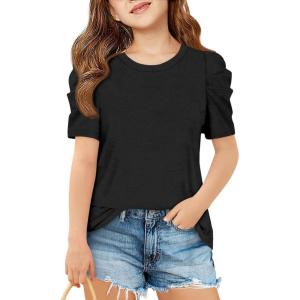 imageImily Bela Girls Puff Short Sleeve Tops Kids Summer T Shirts Crewneck Fashion Tees 514 YearsBlack