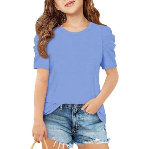 imageImily Bela Girls Puff Short Sleeve Tops Kids Summer T Shirts Crewneck Fashion Tees 514 YearsBluish Gray