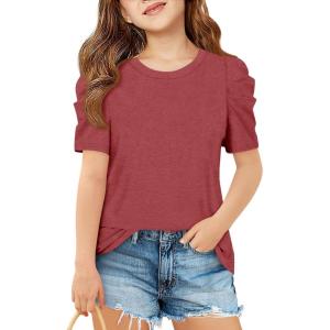 imageImily Bela Girls Puff Short Sleeve Tops Kids Summer T Shirts Crewneck Fashion Tees 514 YearsBurgundy