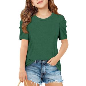 imageImily Bela Girls Puff Short Sleeve Tops Kids Summer T Shirts Crewneck Fashion Tees 514 YearsDark Green