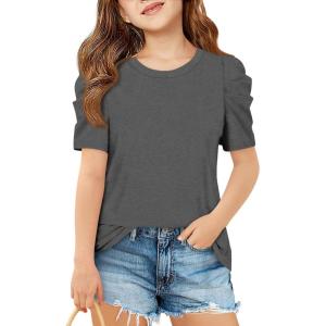imageImily Bela Girls Puff Short Sleeve Tops Kids Summer T Shirts Crewneck Fashion Tees 514 YearsDark Grey