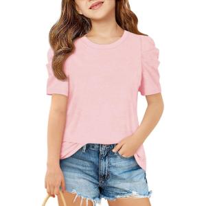 imageImily Bela Girls Puff Short Sleeve Tops Kids Summer T Shirts Crewneck Fashion Tees 514 YearsLight Pink