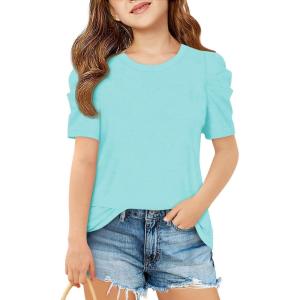 imageImily Bela Girls Puff Short Sleeve Tops Kids Summer T Shirts Crewneck Fashion Tees 514 YearsMint Color