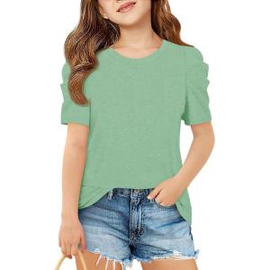 imageImily Bela Girls Puff Short Sleeve Tops Kids Summer T Shirts Crewneck Fashion Tees 514 YearsOlive Green