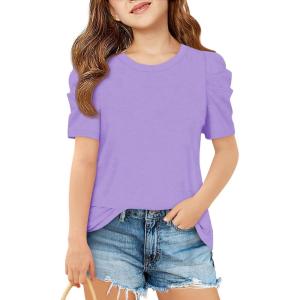 imageImily Bela Girls Puff Short Sleeve Tops Kids Summer T Shirts Crewneck Fashion Tees 514 YearsViolet