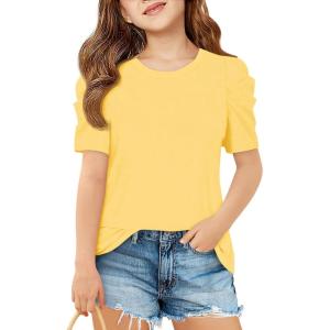 imageImily Bela Girls Puff Short Sleeve Tops Kids Summer T Shirts Crewneck Fashion Tees 514 YearsYellow