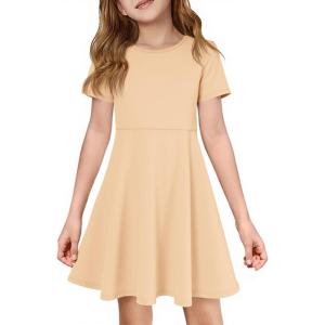 imageImily Bela Girls Summer Short Sleeve Dress A Line Swing Basic Skater Twirl Party Dresses 514 YearsApricot