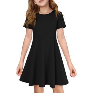 imageImily Bela Girls Summer Short Sleeve Dress A Line Swing Basic Skater Twirl Party Dresses 514 YearsBlack