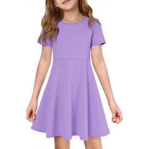 imageImily Bela Girls Summer Short Sleeve Dress A Line Swing Basic Skater Twirl Party Dresses 514 YearsLavender