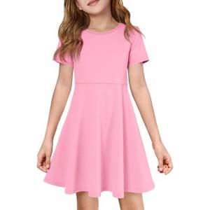 imageImily Bela Girls Summer Short Sleeve Dress A Line Swing Basic Skater Twirl Party Dresses 514 YearsPink