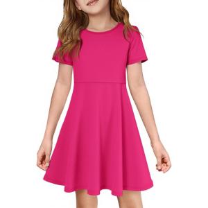 imageImily Bela Girls Summer Short Sleeve Dress A Line Swing Basic Skater Twirl Party Dresses 514 YearsRose Red