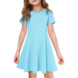 imageImily Bela Girls Summer Short Sleeve Dress A Line Swing Basic Skater Twirl Party Dresses 514 YearsSky Blue