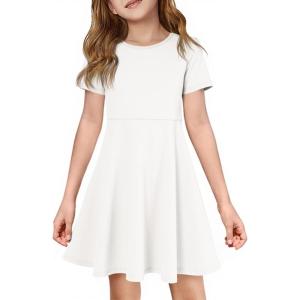 imageImily Bela Girls Summer Short Sleeve Dress A Line Swing Basic Skater Twirl Party Dresses 514 YearsWhite