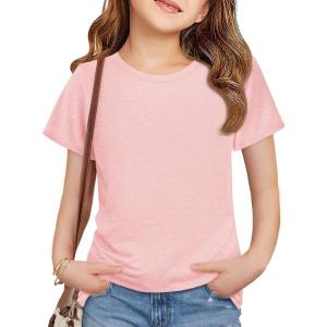imageImily Bela Girls Summer T Shirts Kids Casual Crewneck Short Sleeve Loose Basic Tee Tops 514 YearsLight Pink