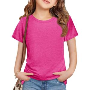 imageImily Bela Girls Summer T Shirts Kids Casual Crewneck Short Sleeve Loose Basic Tee Tops 514 YearsRose Red