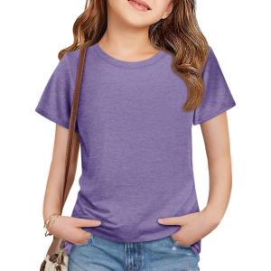 imageImily Bela Girls Summer T Shirts Kids Casual Crewneck Short Sleeve Loose Basic Tee Tops 514 YearsViolet