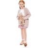imageImily Bela Girls Cardigan Open Front Popcorn Knit Long Sleeve Sweaters Coat with PocketsPink