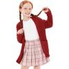 imageImily Bela Girls Cardigan Open Front Popcorn Knit Long Sleeve Sweaters Coat with PocketsRed