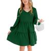 imageImily Bela Girls Casual Tunic Dresses V Neck Long Short Sleeve School Party Swing Dress 514 YearsBlackish Green
