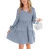 imageImily Bela Girls Casual Tunic Dresses V Neck Long Short Sleeve School Party Swing Dress 514 YearsBlue
