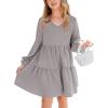 imageImily Bela Girls Casual Tunic Dresses V Neck Long Short Sleeve School Party Swing Dress 514 YearsGrey