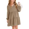 imageImily Bela Girls Casual Tunic Dresses V Neck Long Short Sleeve School Party Swing Dress 514 YearsKhaki