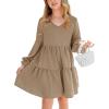 imageImily Bela Girls Casual Tunic Dresses V Neck Long Short Sleeve School Party Swing Dress 514 YearsKhaki