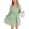 imageImily Bela Girls Casual Tunic Dresses V Neck Long Short Sleeve School Party Swing Dress 514 YearsLight Green