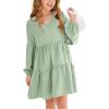 imageImily Bela Girls Casual Tunic Dresses V Neck Long Short Sleeve School Party Swing Dress 514 YearsLight Green