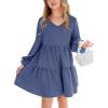 imageImily Bela Girls Casual Tunic Dresses V Neck Long Short Sleeve School Party Swing Dress 514 YearsNavy
