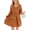 imageImily Bela Girls Casual Tunic Dresses V Neck Long Short Sleeve School Party Swing Dress 514 YearsOrange