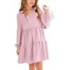 imageImily Bela Girls Casual Tunic Dresses V Neck Long Short Sleeve School Party Swing Dress 514 YearsPink