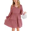imageImily Bela Girls Casual Tunic Dresses V Neck Long Short Sleeve School Party Swing Dress 514 YearsRed Bean Paste