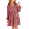 imageImily Bela Girls Casual Tunic Dresses V Neck Long Short Sleeve School Party Swing Dress 514 YearsRed Bean Paste