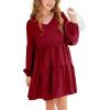 imageImily Bela Girls Casual Tunic Dresses V Neck Long Short Sleeve School Party Swing Dress 514 YearsWine Red