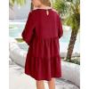 imageImily Bela Girls Casual Tunic Dresses V Neck Long Short Sleeve School Party Swing Dress 514 YearsWine Red