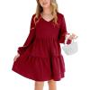 imageImily Bela Girls Casual Tunic Dresses V Neck Long Short Sleeve School Party Swing Dress 514 YearsWine Red