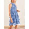 imageImily Bela Girls Floral Ruffle Dress Halter Neck Kids Chiffon Summer Party Dress with BeltBlue