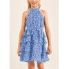 imageImily Bela Girls Floral Ruffle Dress Halter Neck Kids Chiffon Summer Party Dress with BeltBlue