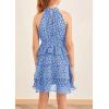 imageImily Bela Girls Floral Ruffle Dress Halter Neck Kids Chiffon Summer Party Dress with BeltBlue